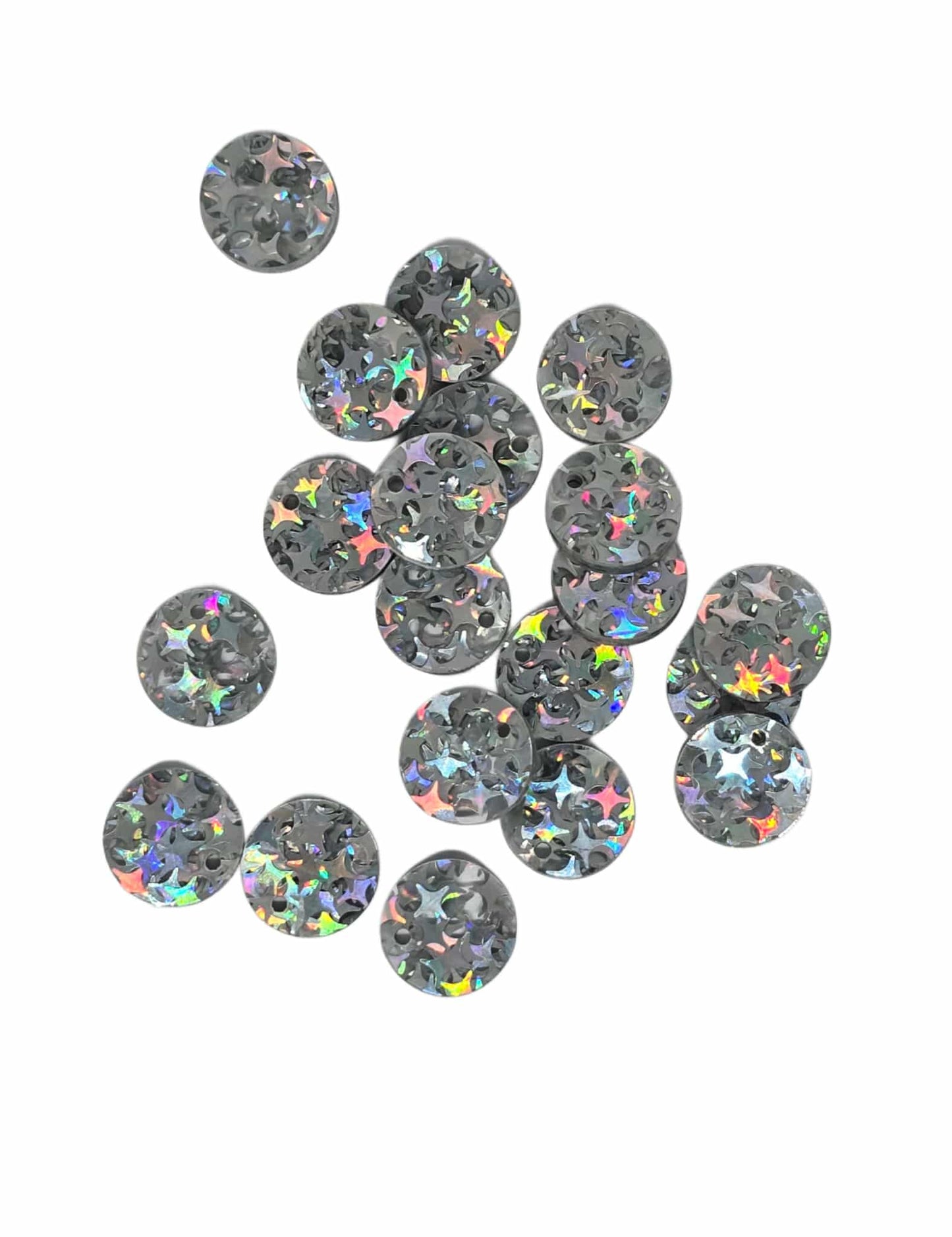 Silver Star Round Acrylic Glitter Toppers 12mm