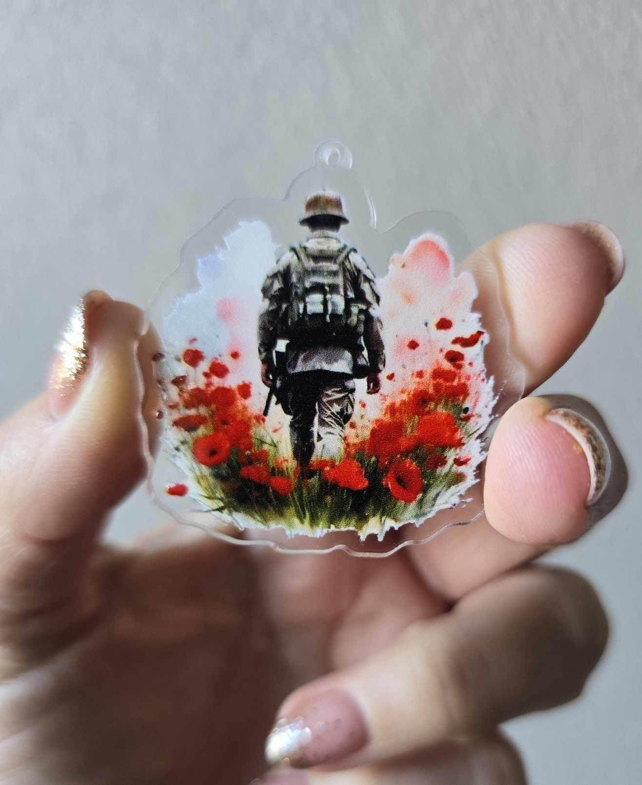 Anzac - Soldier in Poppy Field (Acrylic pair with hole)