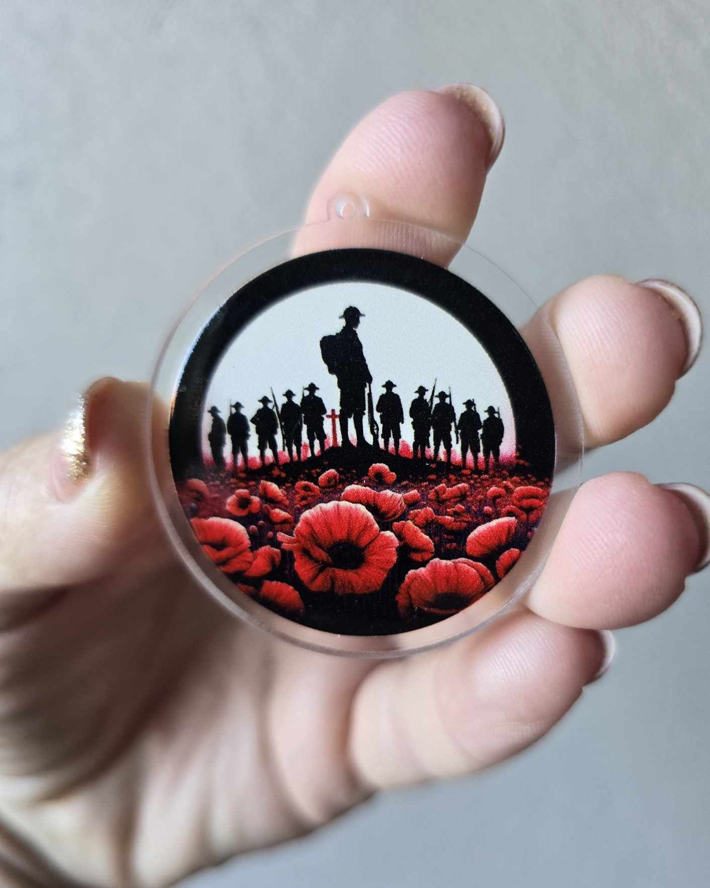 Anzac - Soldiers in Poppy Field (Acrylic pair with hole)