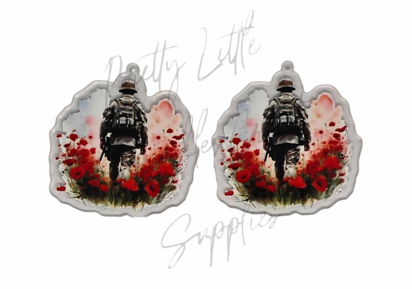 Anzac - Soldier in Poppy Field (Acrylic pair with hole)