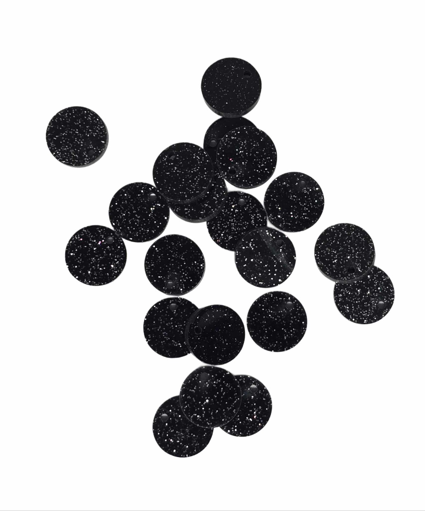 Black Round Acrylic Glitter Toppers 12mm
