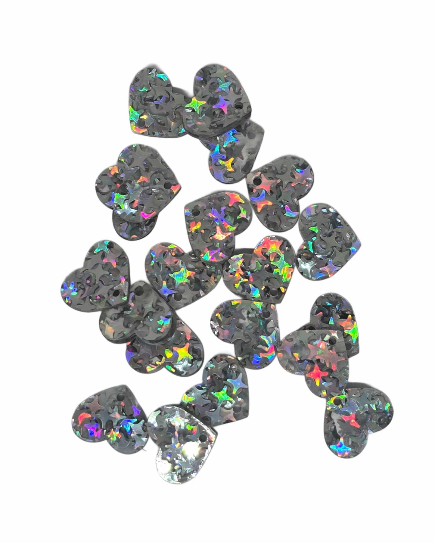 Silver Star Heart Acrylic Glitter Toppers 14mm