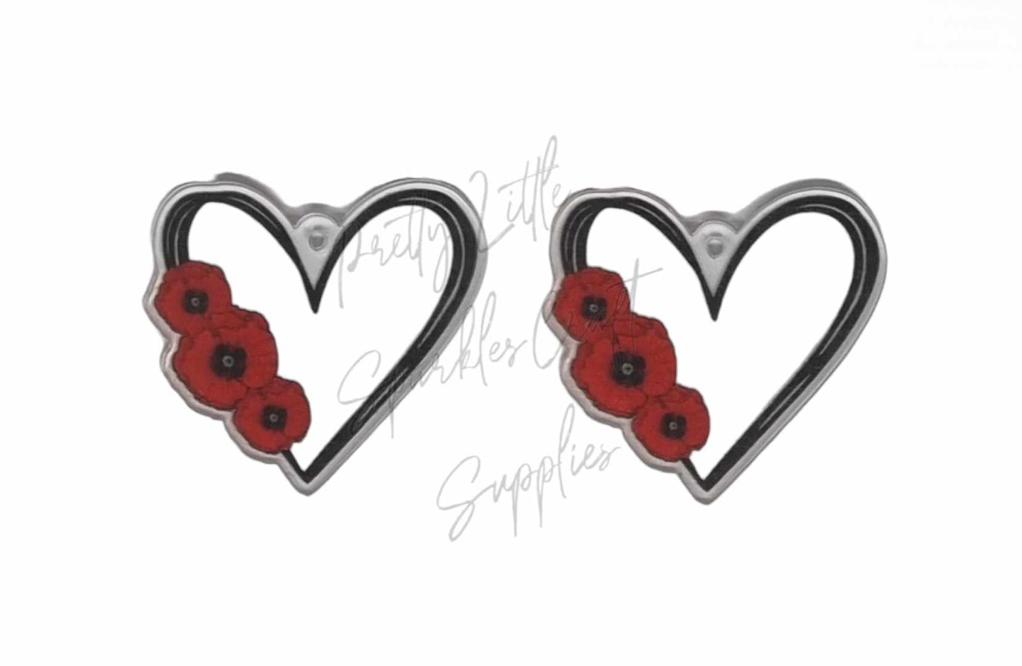 Anzac Poppies Heart (Acrylic pair with hole)