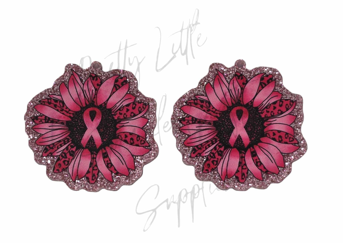 Breast Cancer - Pink Ribbon Sunflower (glitter acrylic with hole)