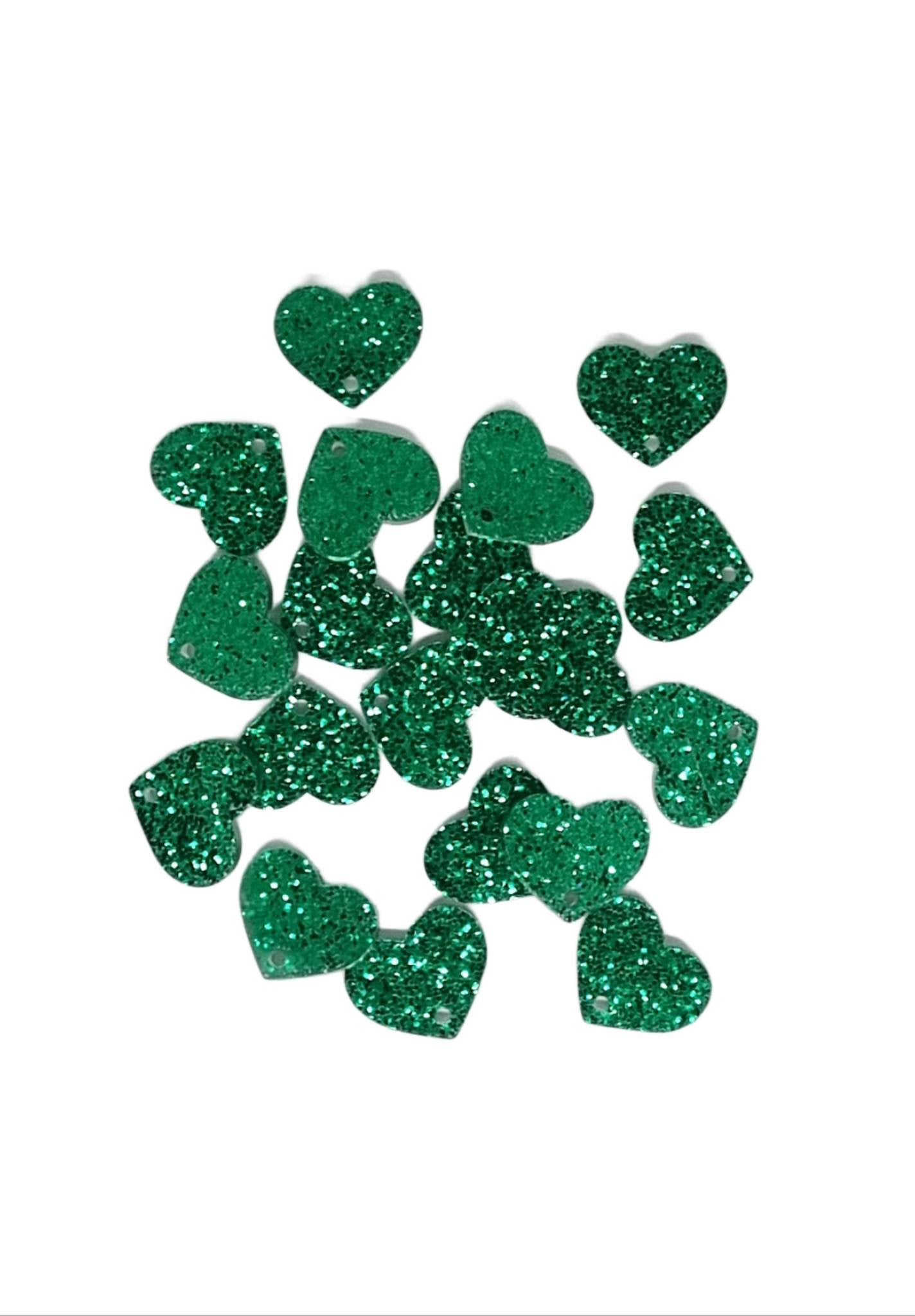 Green Heart Acrylic Glitter Toppers 14mm