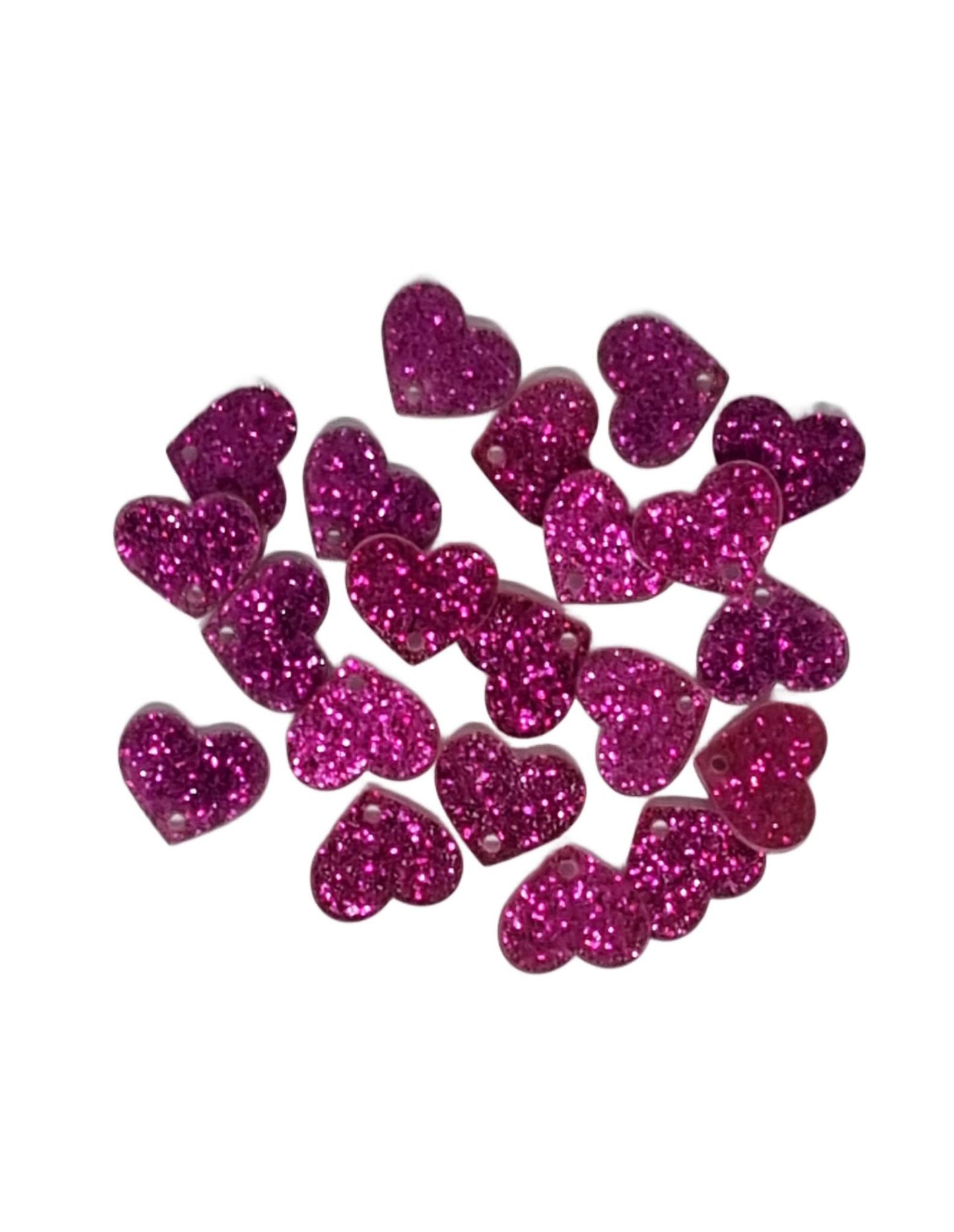 Hot Pink Heart Acrylic Glitter Toppers 14mm