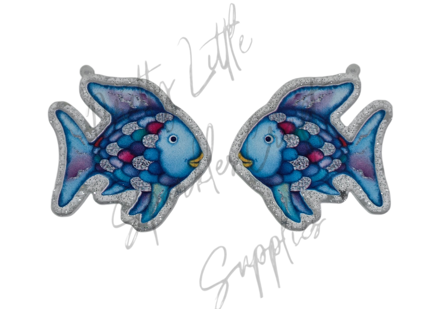Rainbow Fish - (clear acrylic with glitter and stars with hole)