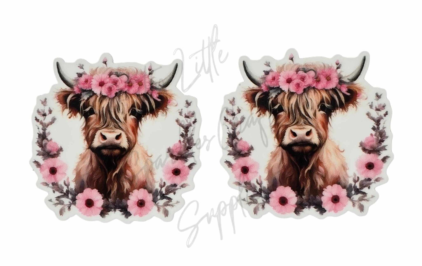 Pink Flower Highland Cow