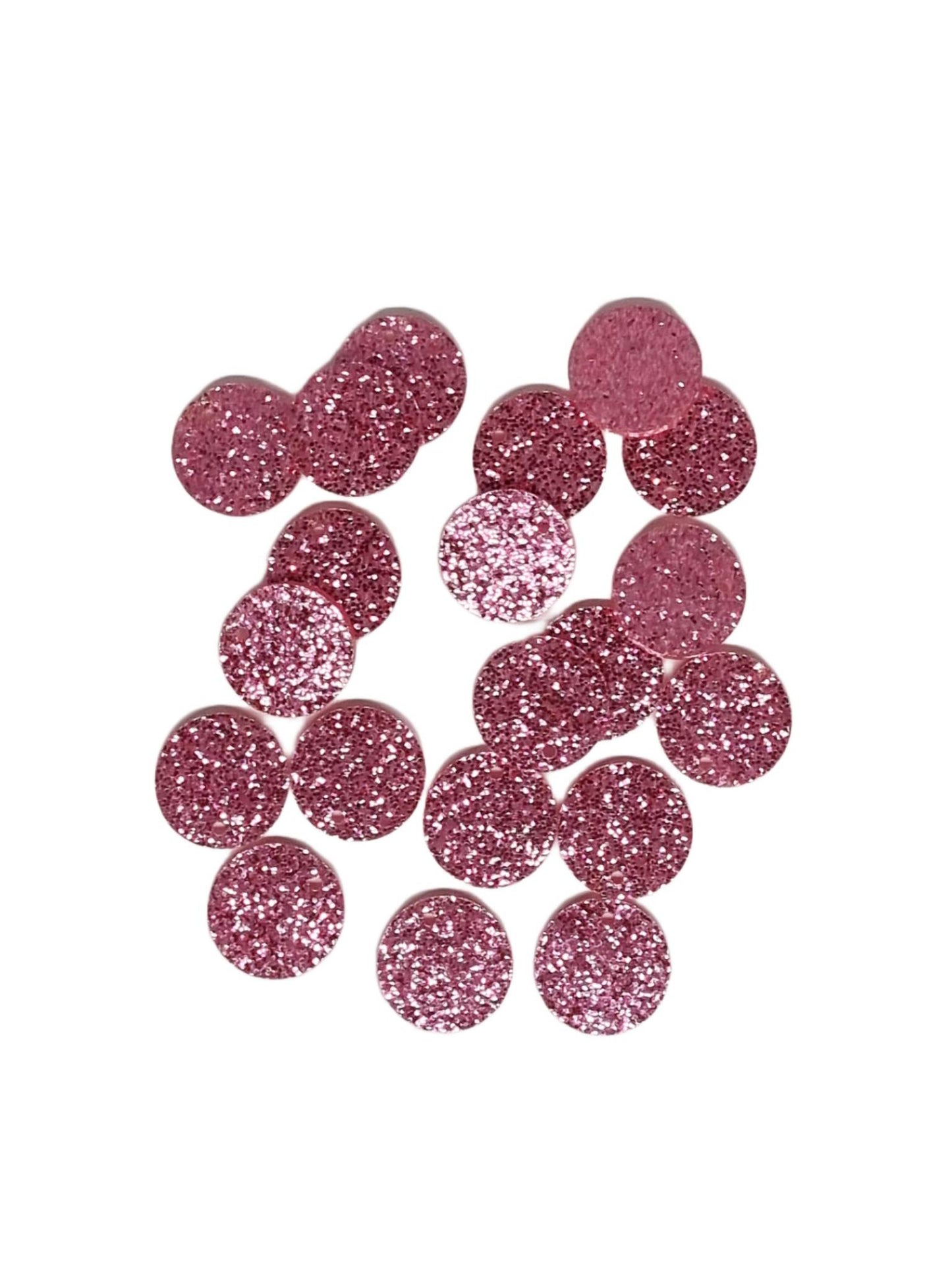 Pink Round Acrylic Glitter Toppers 14mm