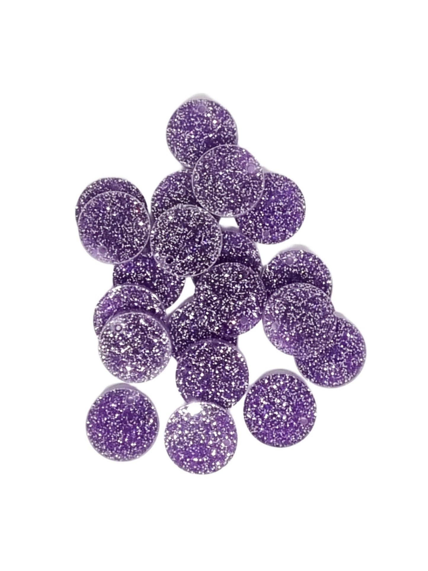 Purple Round Acrylic Glitter Toppers 14mm