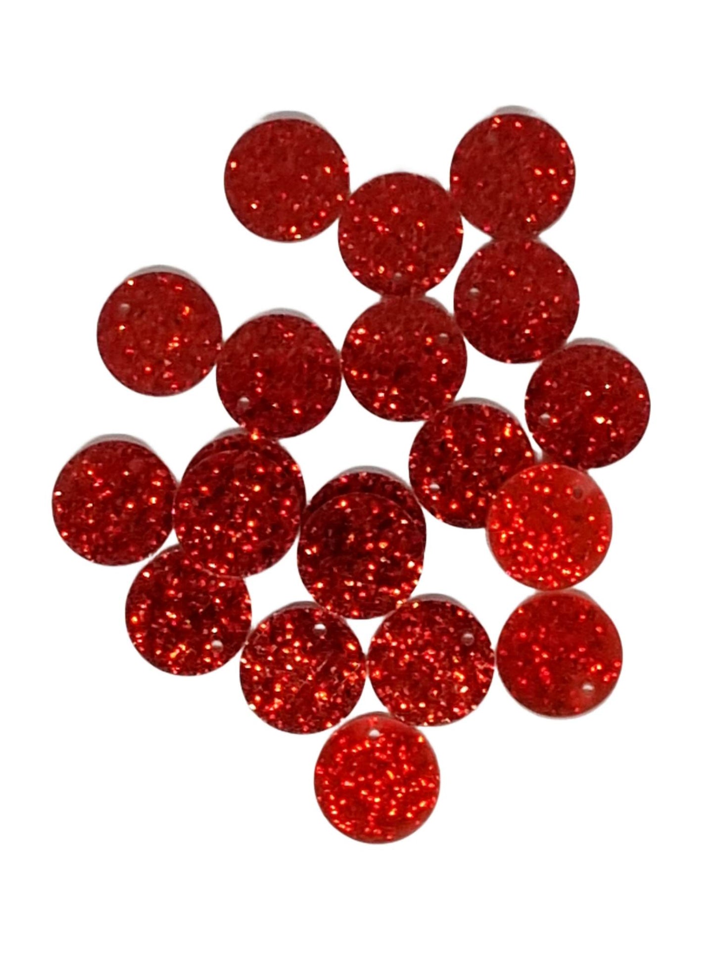 Red Round Acrylic Glitter Toppers 14mm