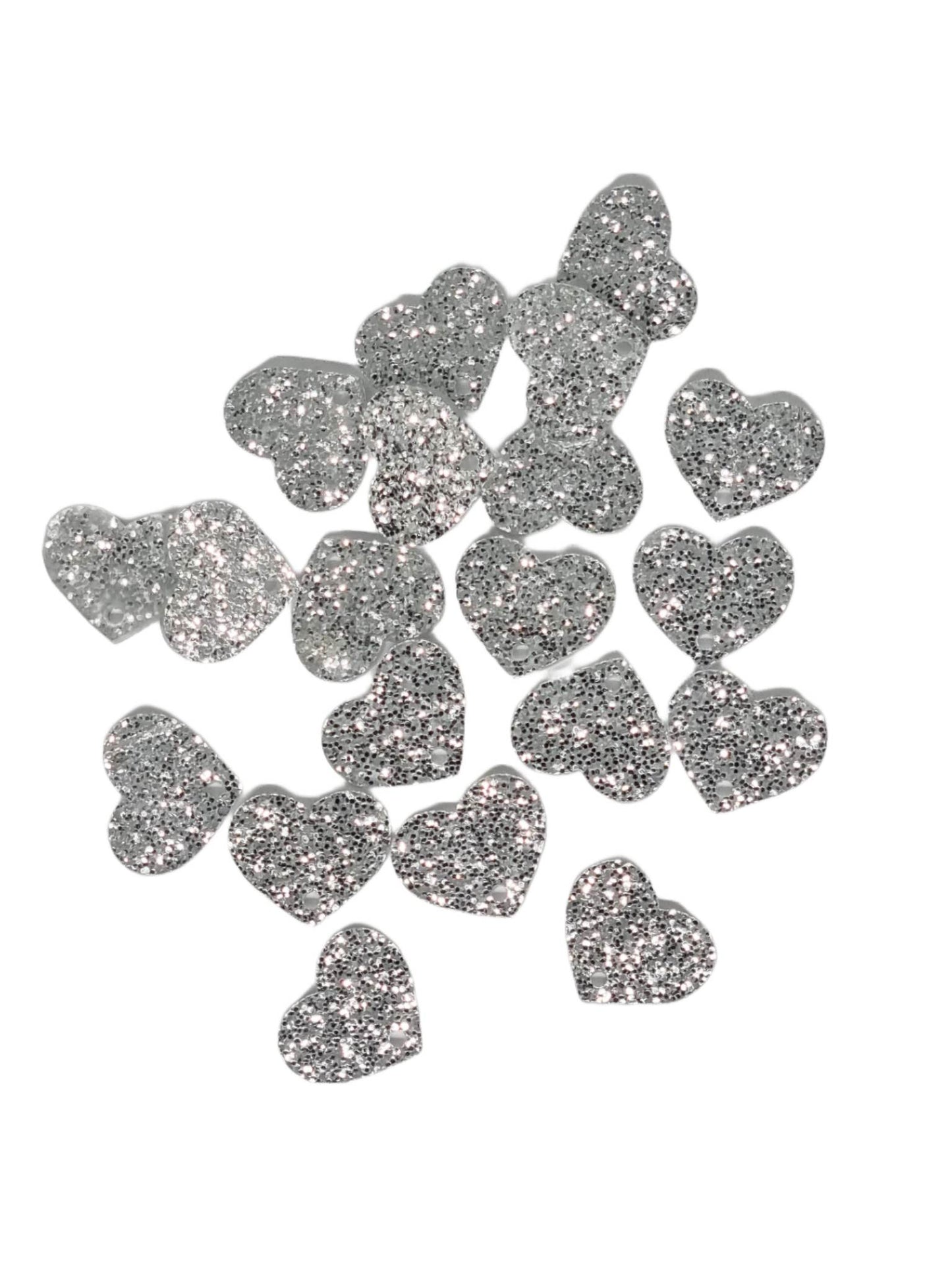 Silver Heart Acrylic Glitter Toppers 14mm