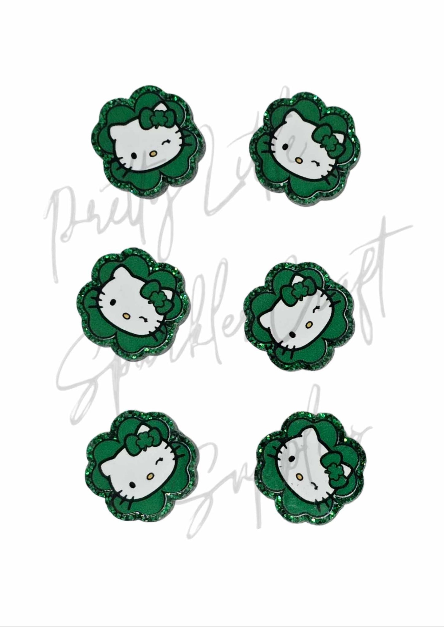 St Pat's Hello Kitty - glitter acrylic