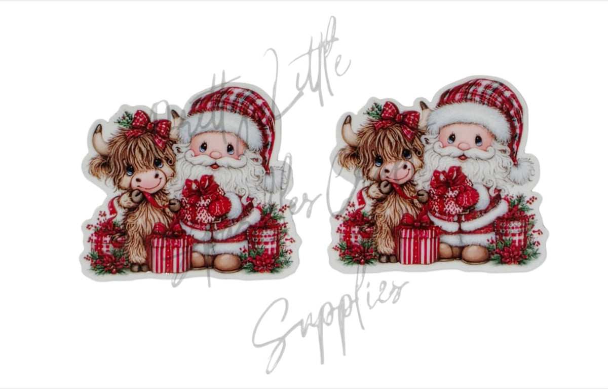 Whimsical Santa & Highland Cow with Presents