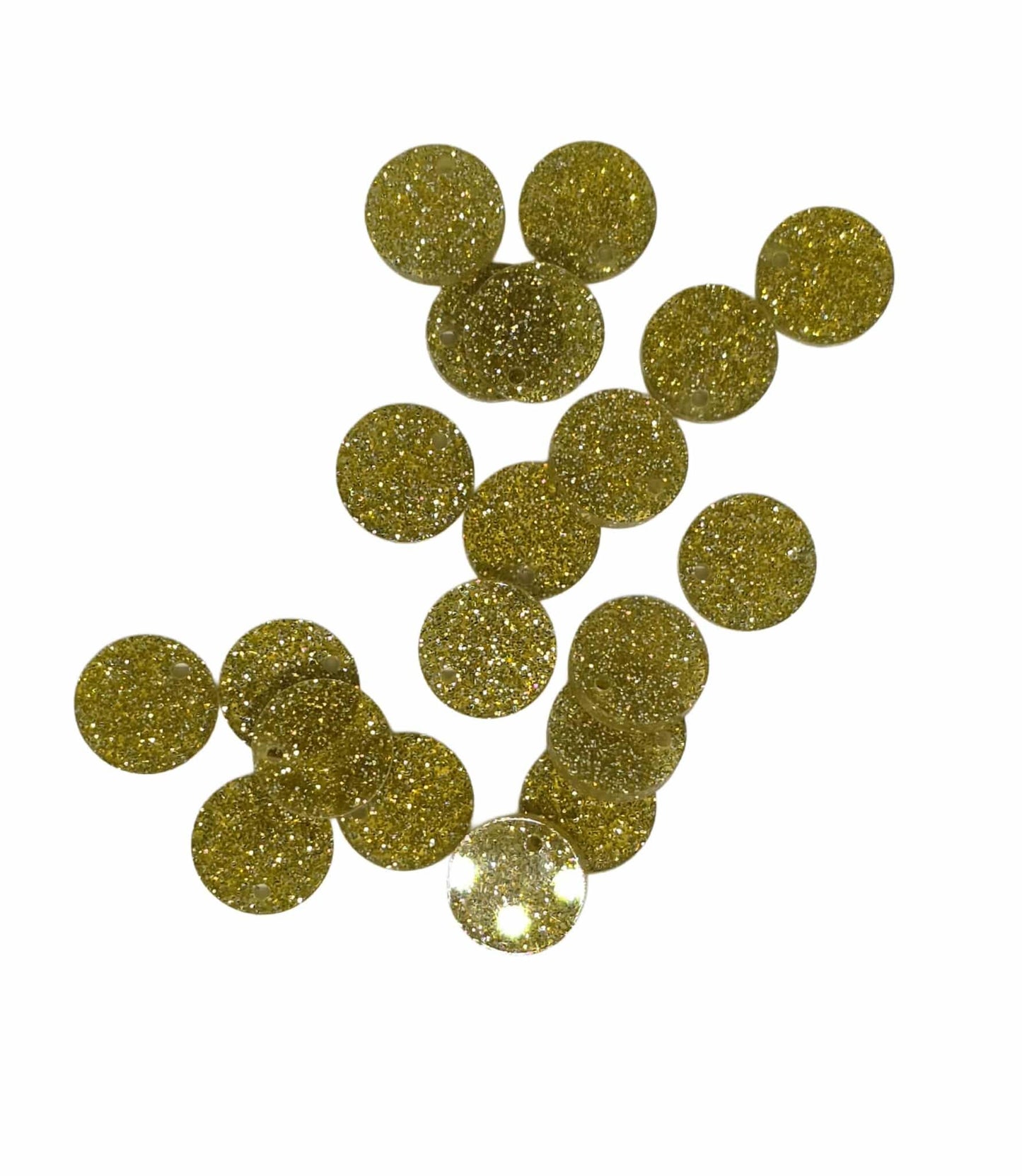 Yellow Round Acrylic Glitter Toppers 12mm
