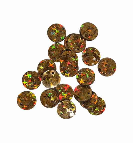 Gold Star Round Acrylic Glitter Toppers 12mm