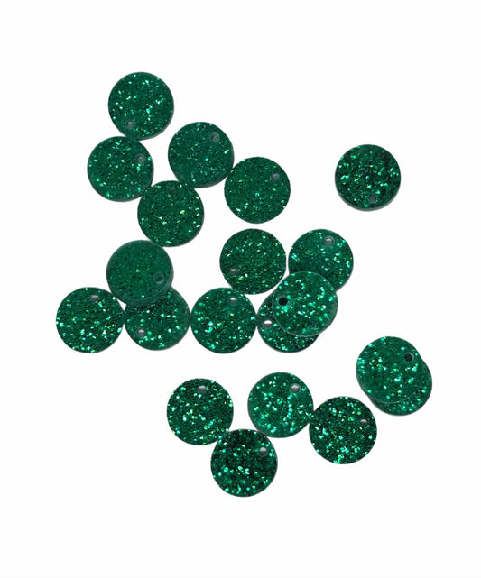 Green Round Acrylic Glitter Toppers 12mm