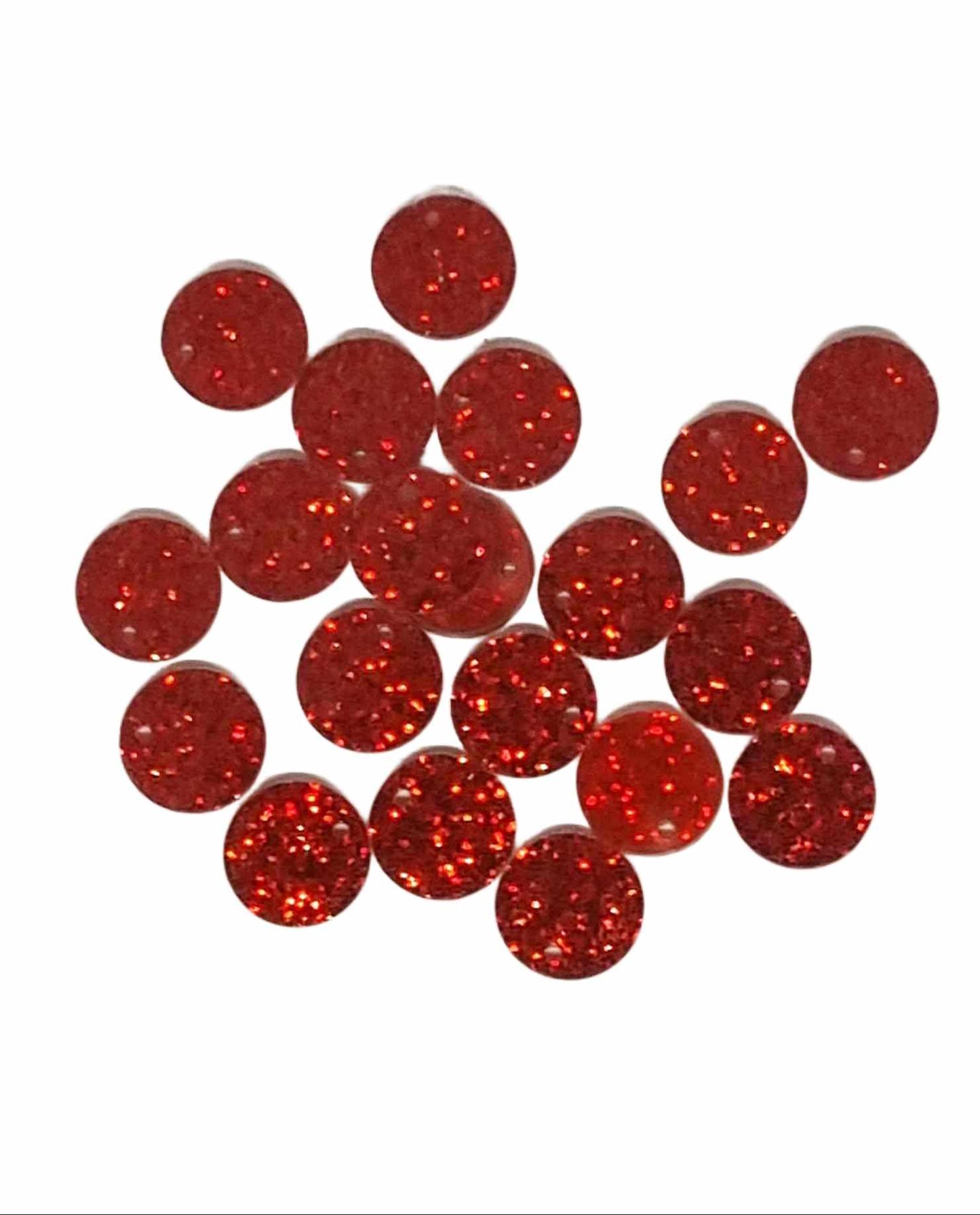 Red Round Acrylic Glitter Toppers 12mm