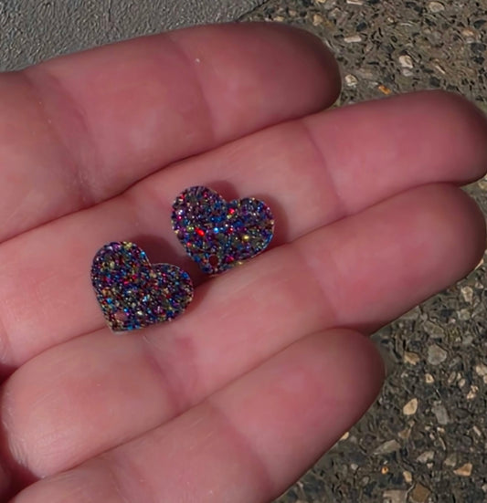 Rainbow Heart Acrylic Glitter Toppers 14mm