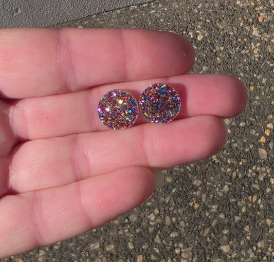 Rainbow Round Acrylic Glitter Toppers 14mm