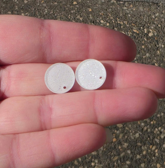 White Round Acrylic Glitter Toppers 14mm