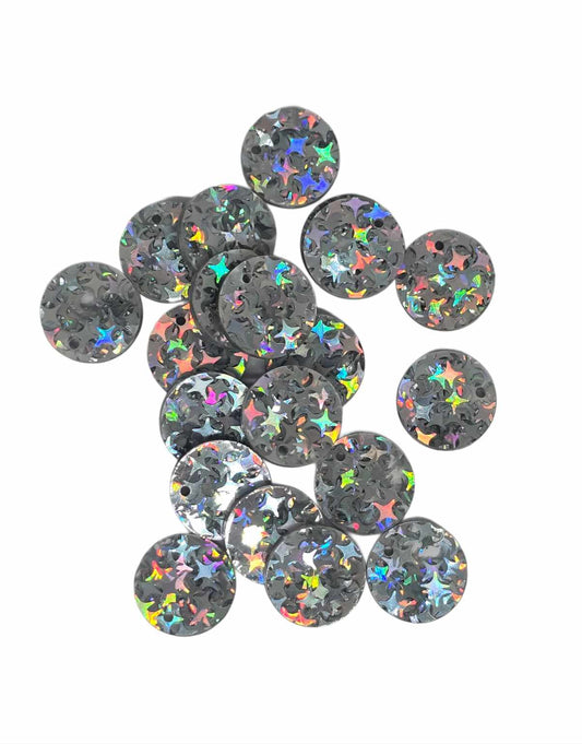 Silver Star Round Acrylic Glitter Toppers 14mm