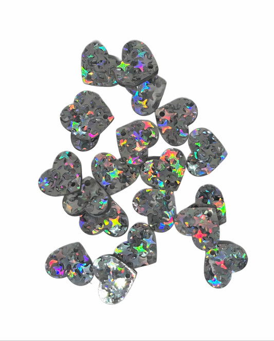 Silver Star Heart Acrylic Glitter Toppers 14mm