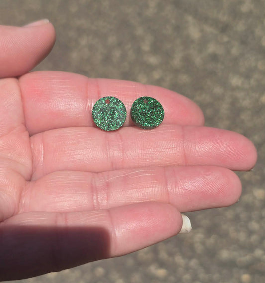 BULK!! NEW STYLE Green Round Acrylic Glitter Toppers 12mm pk 100