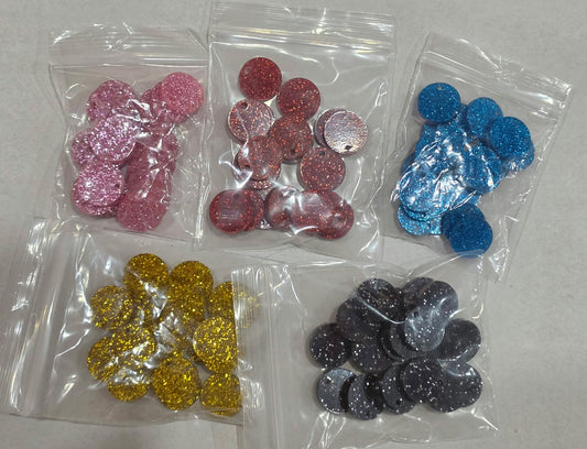 BULK!! NEW STYLE Pink, Red, Blue Gold & Black Round Acrylic Glitter Toppers 14mm pk 100
