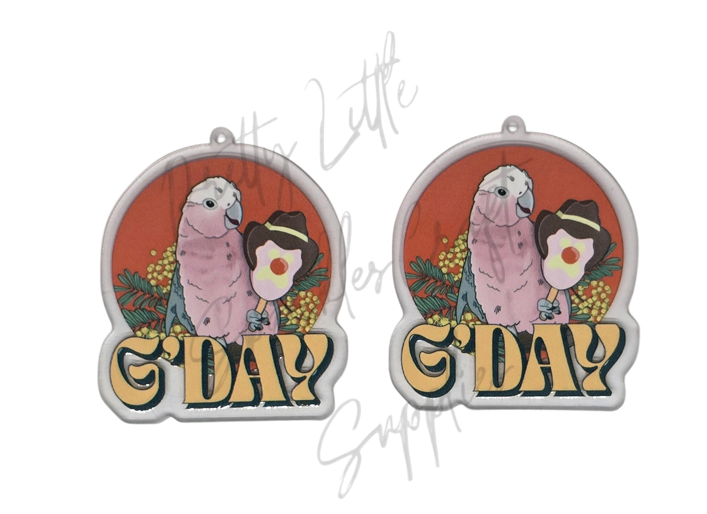 Australian Theme - Pink Galah with Bubble O'Bill (Acrylic pair with hole)