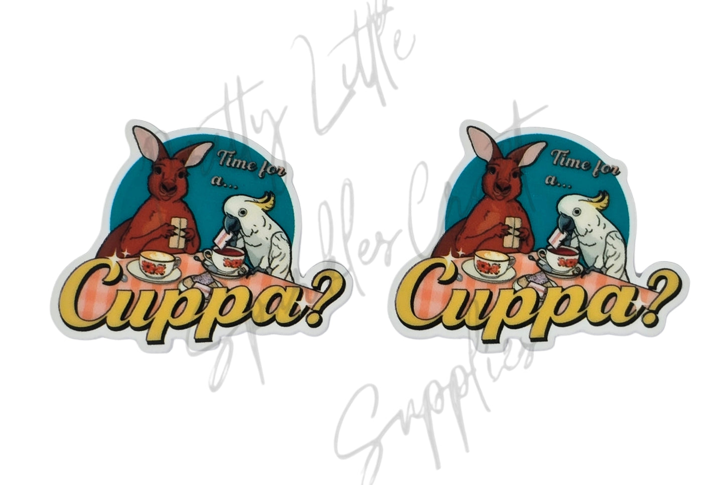Australian Theme Kangaroo & Cockatoo Having a Cuppa