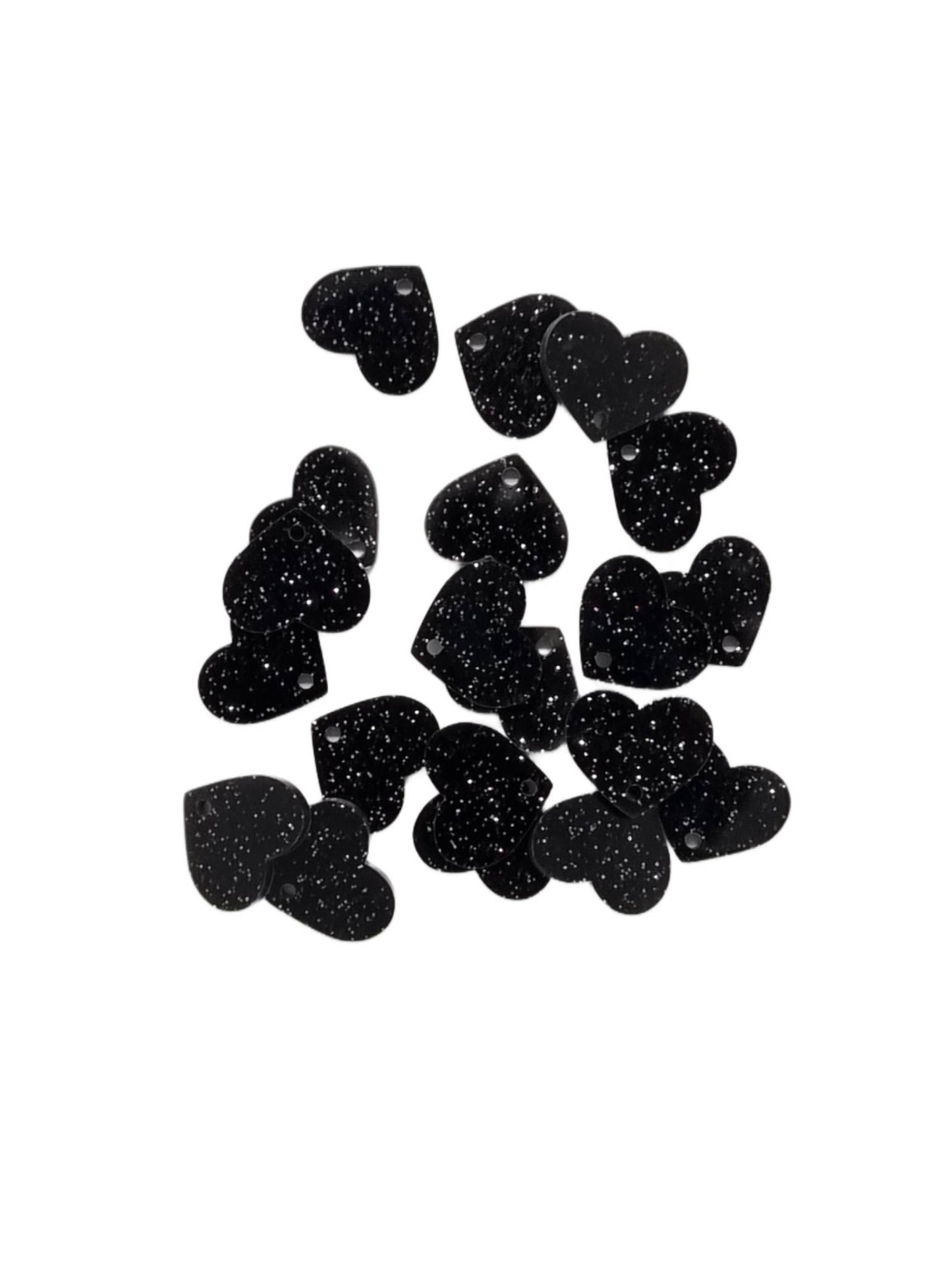 Black Heart Acrylic Glitter Toppers 14mm