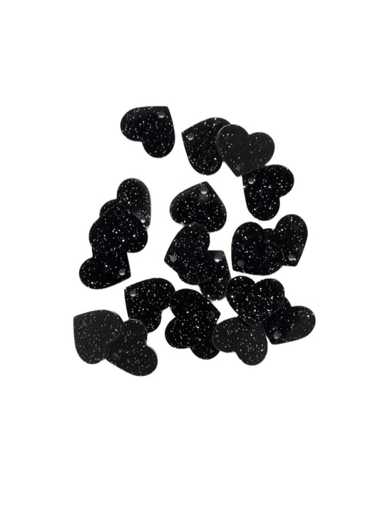 Black Heart Acrylic Glitter Toppers 14mm