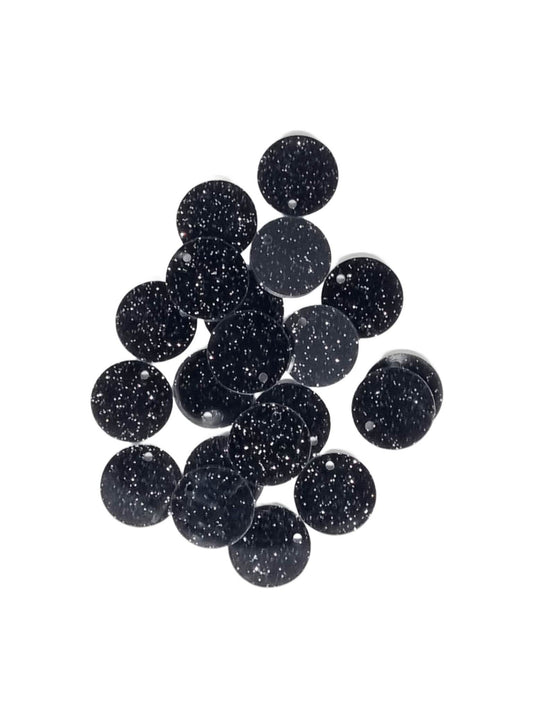 Black Round Acrylic Glitter Toppers 14mm