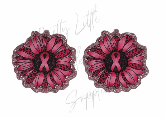 Breast Cancer - Pink Ribbon Sunflower (glitter acrylic with hole)