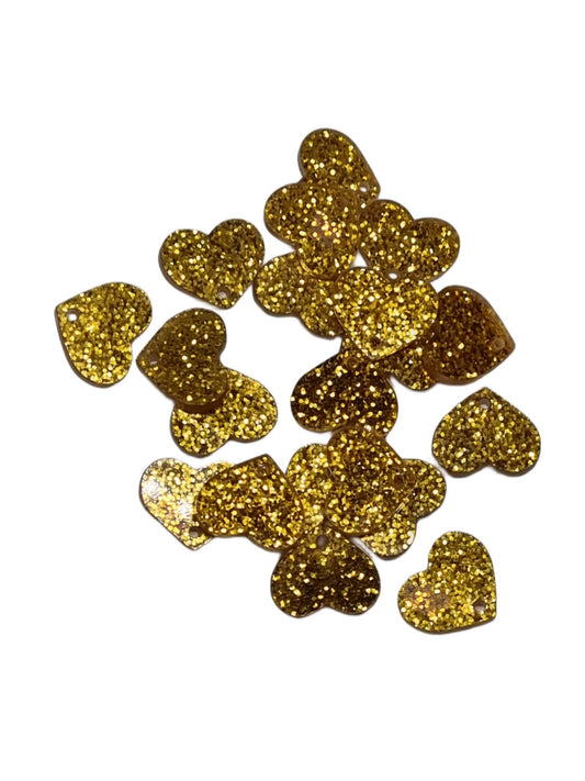 Gold Heart Acrylic Glitter Toppers 14mm