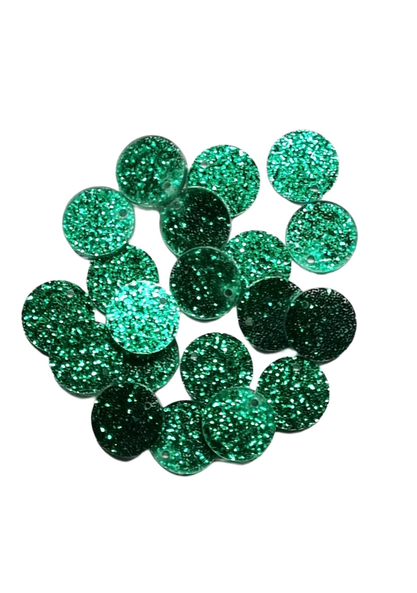 Green Round Acrylic Glitter Toppers 14mm