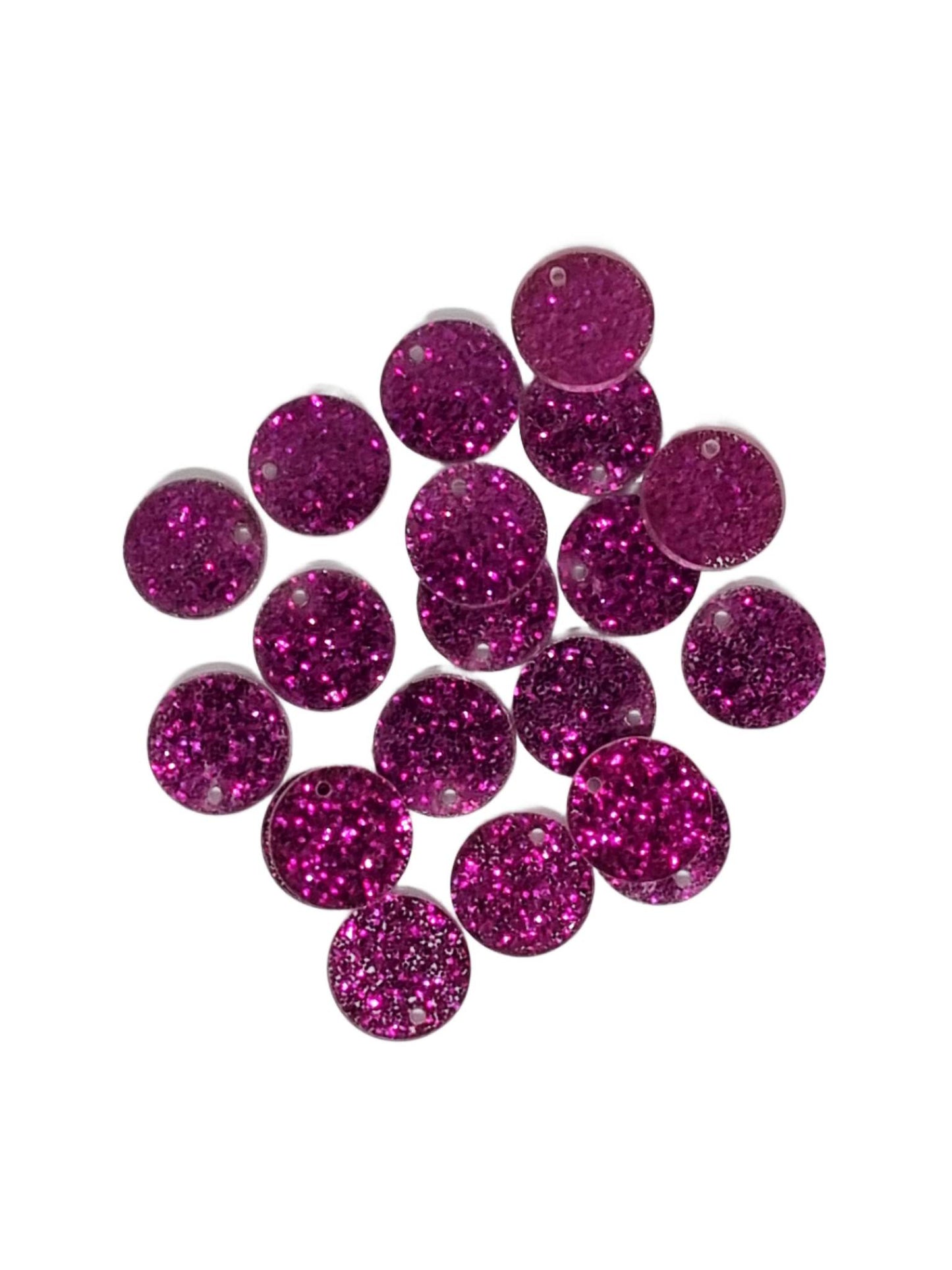 Hot Pink Round Acrylic Glitter Toppers 14mm