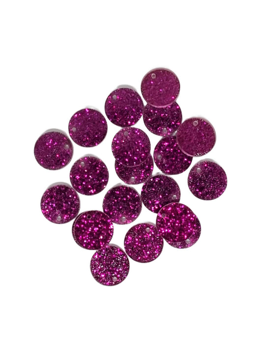 Hot Pink Round Acrylic Glitter Toppers 14mm
