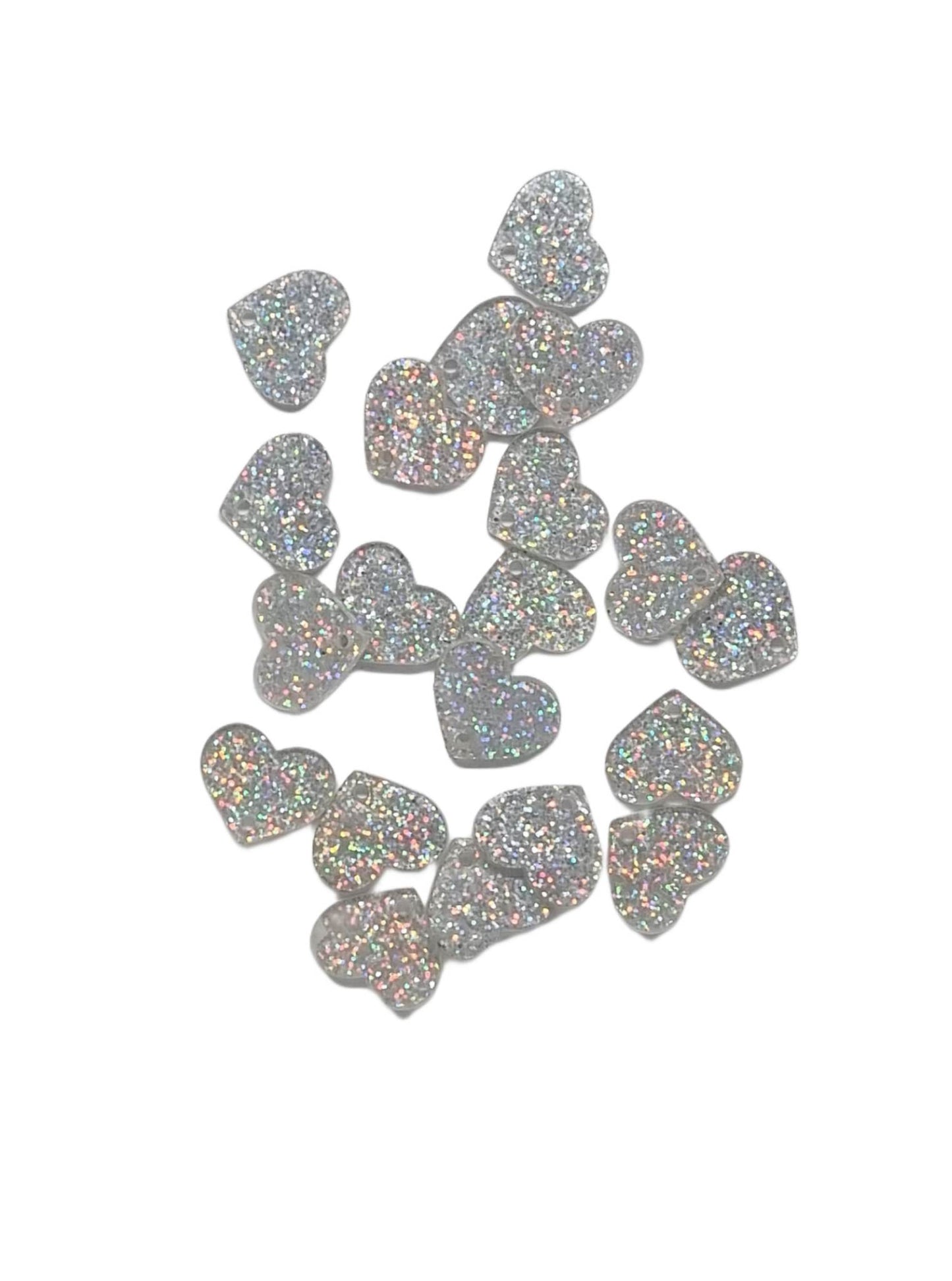 Iridescent Heart Acrylic Glitter Toppers 14mm