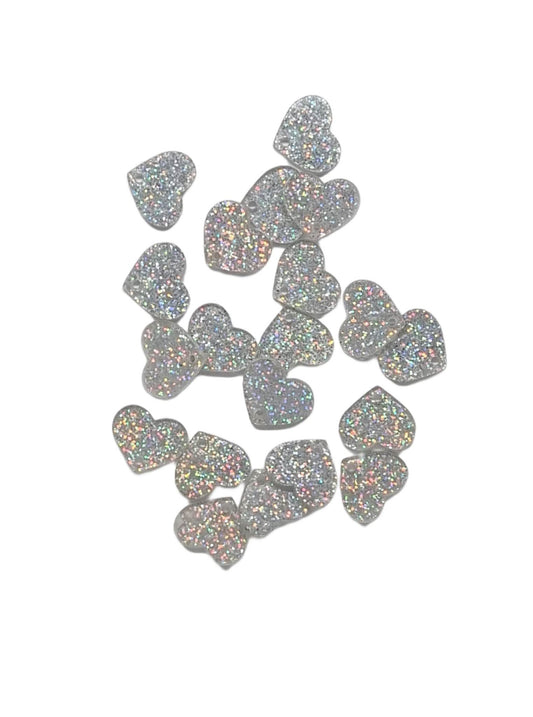 Iridescent Heart Acrylic Glitter Toppers 14mm