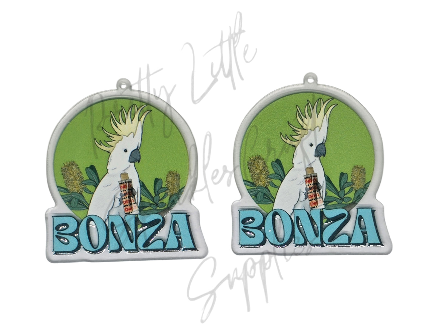 Koala with Paddle Pop and Bubble O'Bill Cockatoo with Chiko Roll (Acrylic pair with hole)