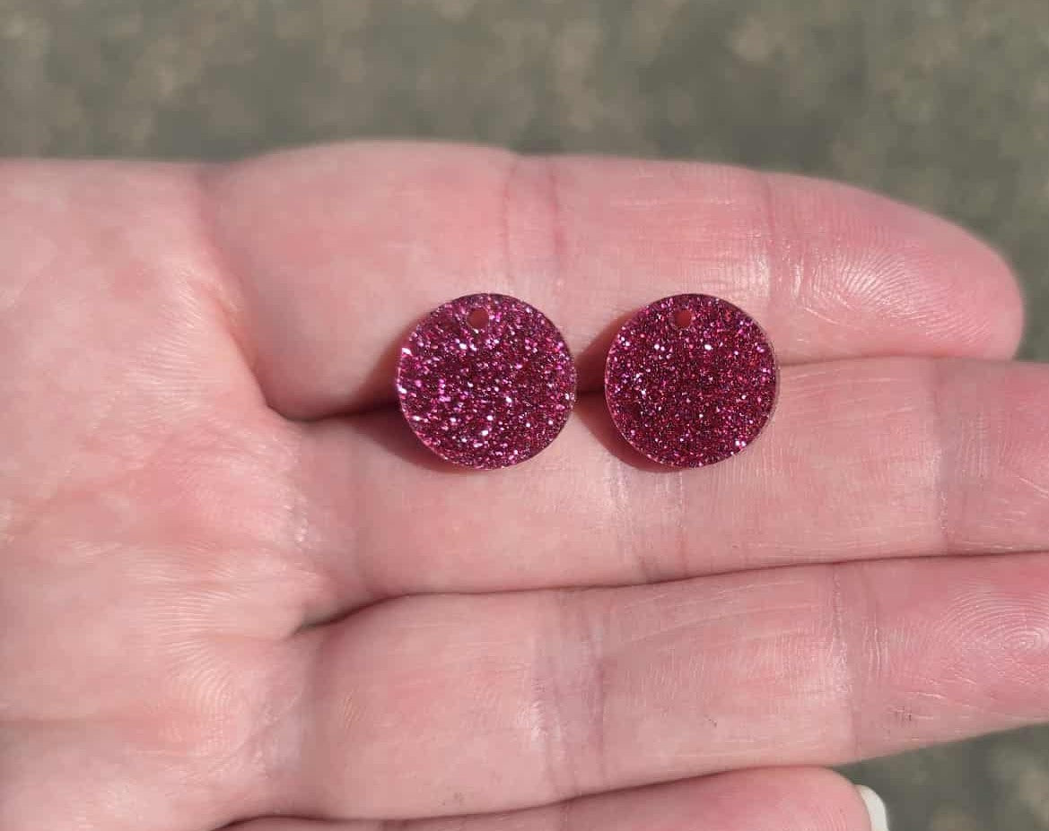 BULK!! NEW STYLE Magenta Round Acrylic Glitter Toppers 14mm pk 100