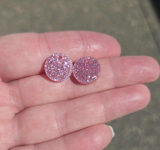 BULK!! NEW STYLE Baby Pink Round Acrylic Glitter Toppers 14mm pk 100