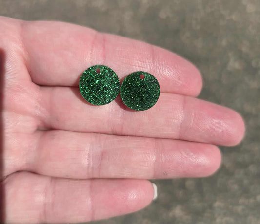 BULK!! NEW STYLE Green Round Acrylic Glitter Toppers 14mm pk 100