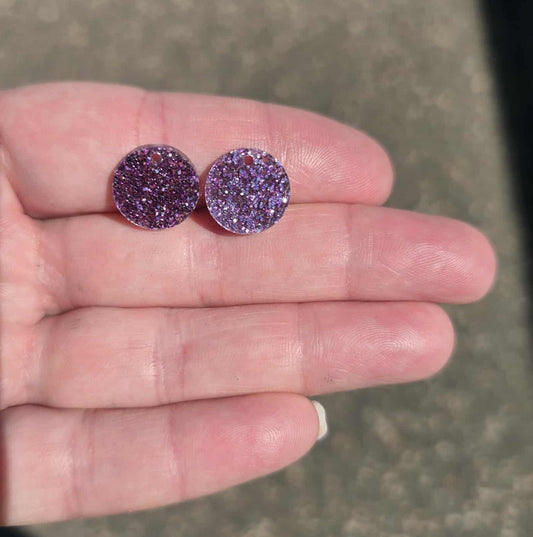 BULK!! NEW STYLE Intense Purple Round Acrylic Glitter Toppers 14mm pk 100