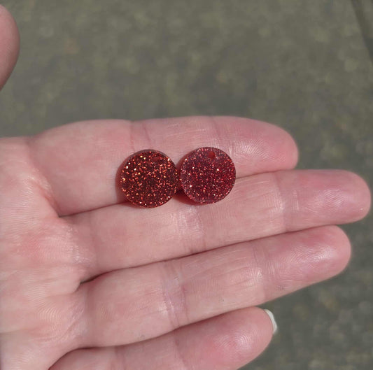 BULK!! NEW STYLE Vibrant Red Round Acrylic Glitter Toppers 14mm pk 100