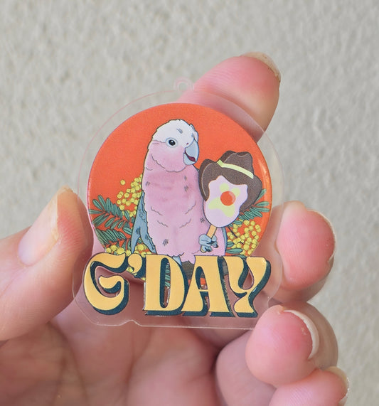 Australian Theme - Pink Galah with Bubble O'Bill (Acrylic pair with hole)