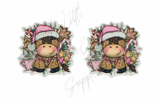 Pink Christmas Highland Cow