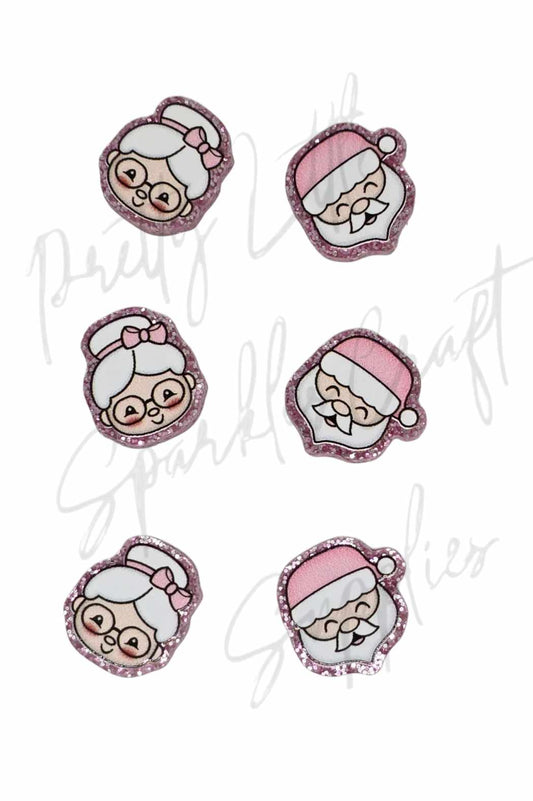 Pink Santa & Mrs Claus (glitter acrylic)